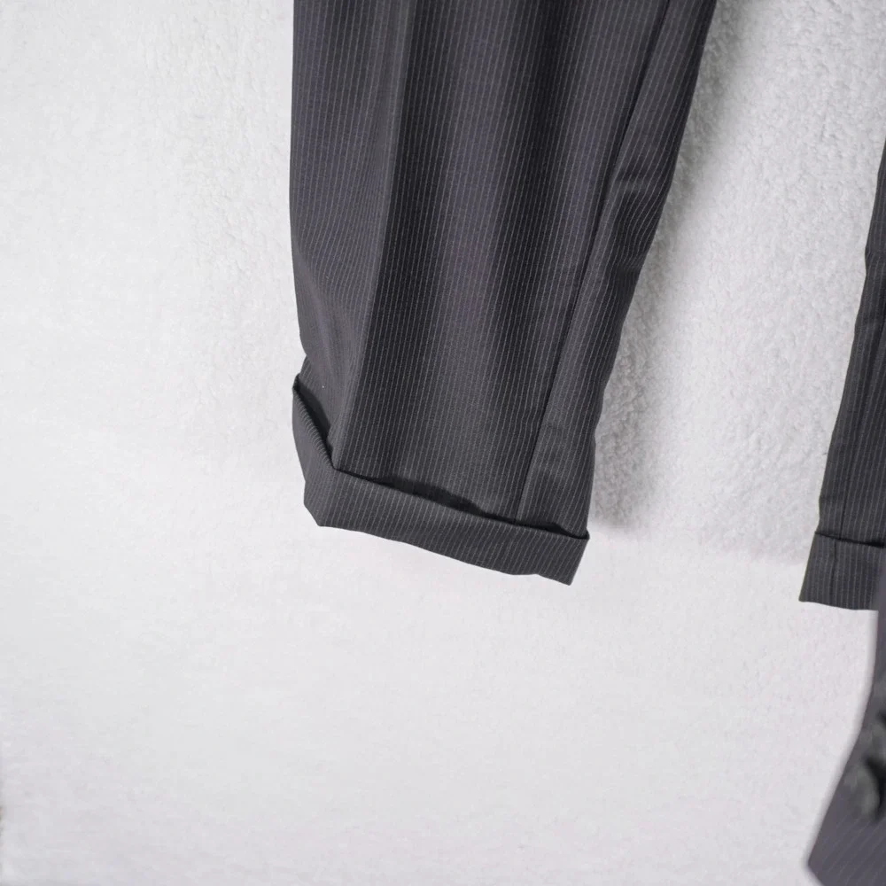 NEW‎ Ermenegildo Zegna Black Striped Trofeo Wool 2 Piece Suit 38L 33 / 32